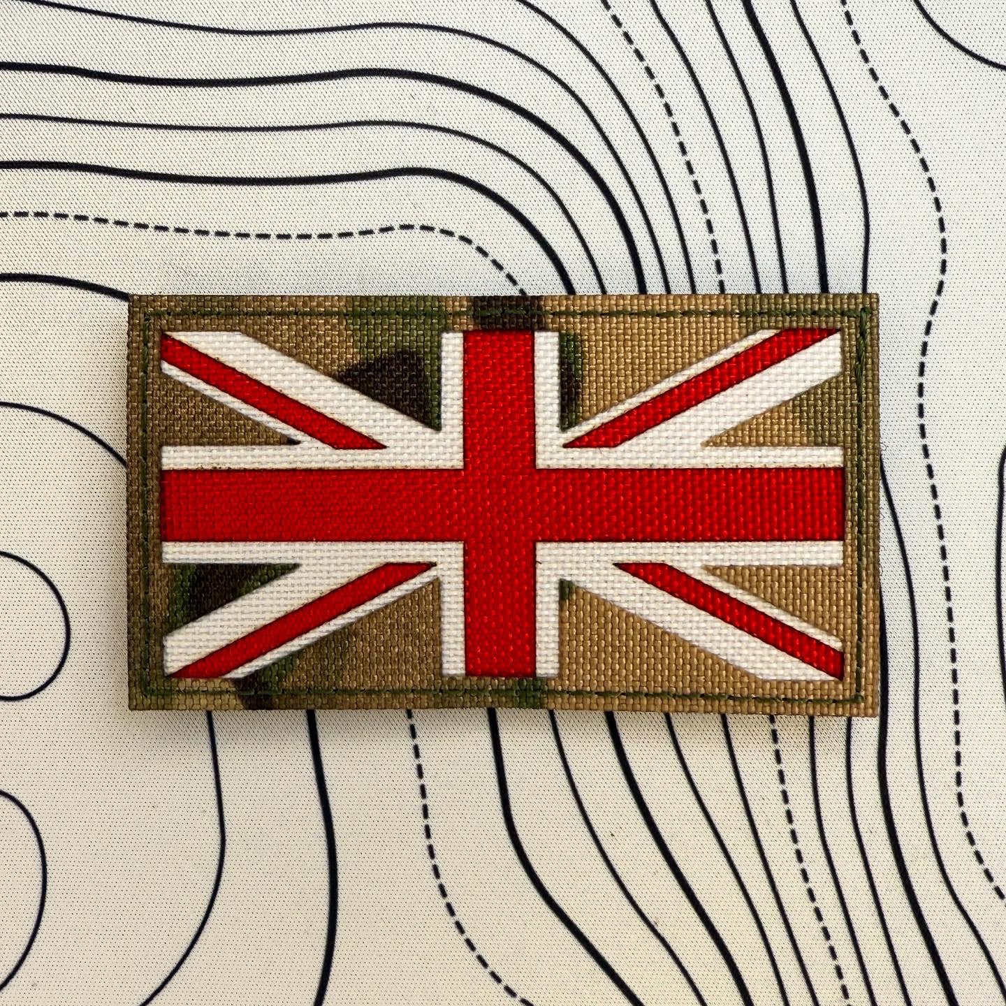 Multicam, white and red uk flag