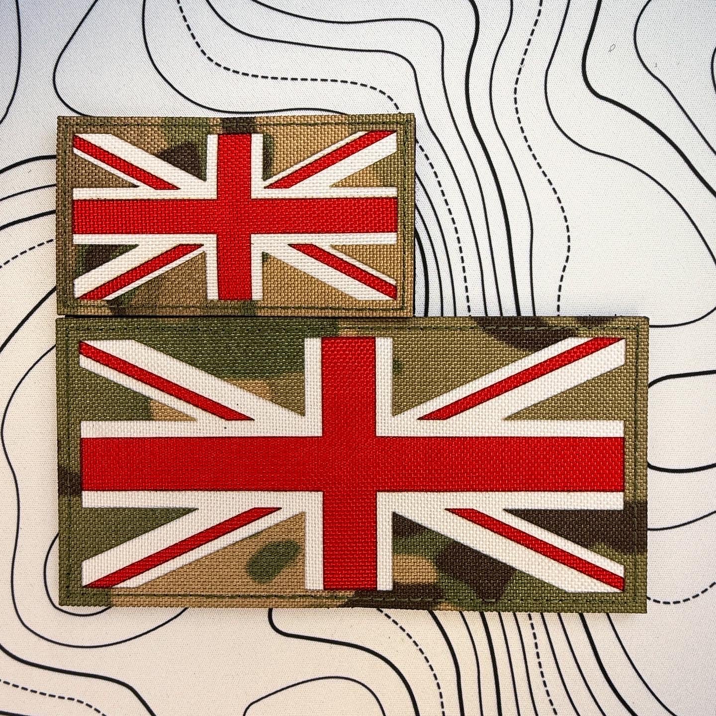 Multicam, white and red uk flag