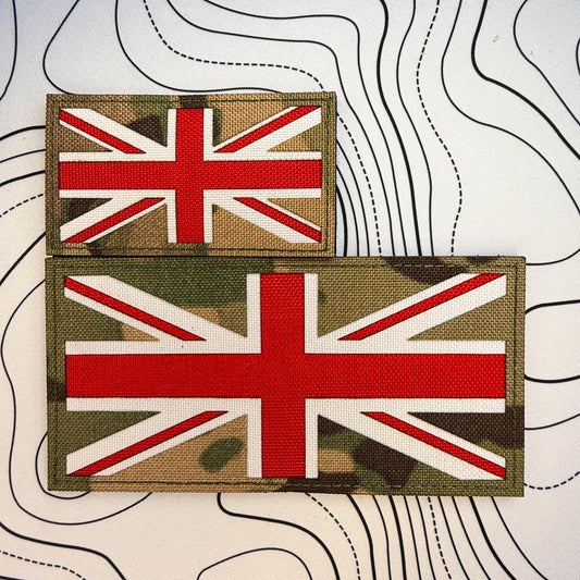 Multicam, white and red uk flag